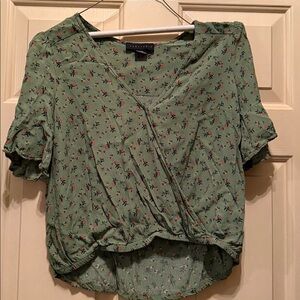 Sanctuary Garden Wrap Floral Top Green V Neck Blouse  Size XXS